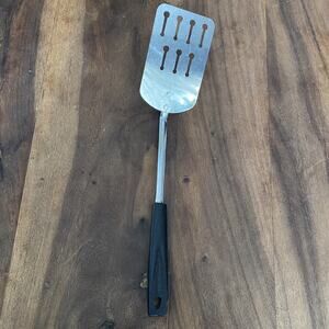 Vintage Ekco Spatula Keyhole Slotted Chromium Black Plastic Handle USA Made